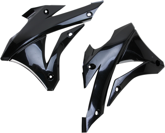 Black Acerbis radiator shrouds for motorcycle body protection, designed for durability and fitment.