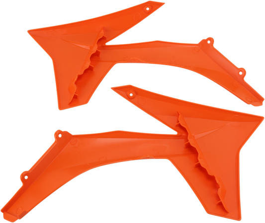 Orange Acerbis radiator shrouds for motorcycle, featuring durable body design from Bill's Exhausts, model 2205440237.