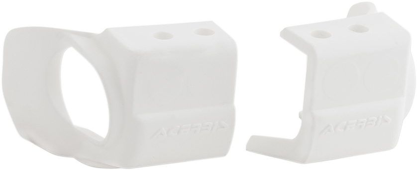 Acerbis replacement fork shoe covers in white for motorcycle forks, designed to protect and enhance fork performance.