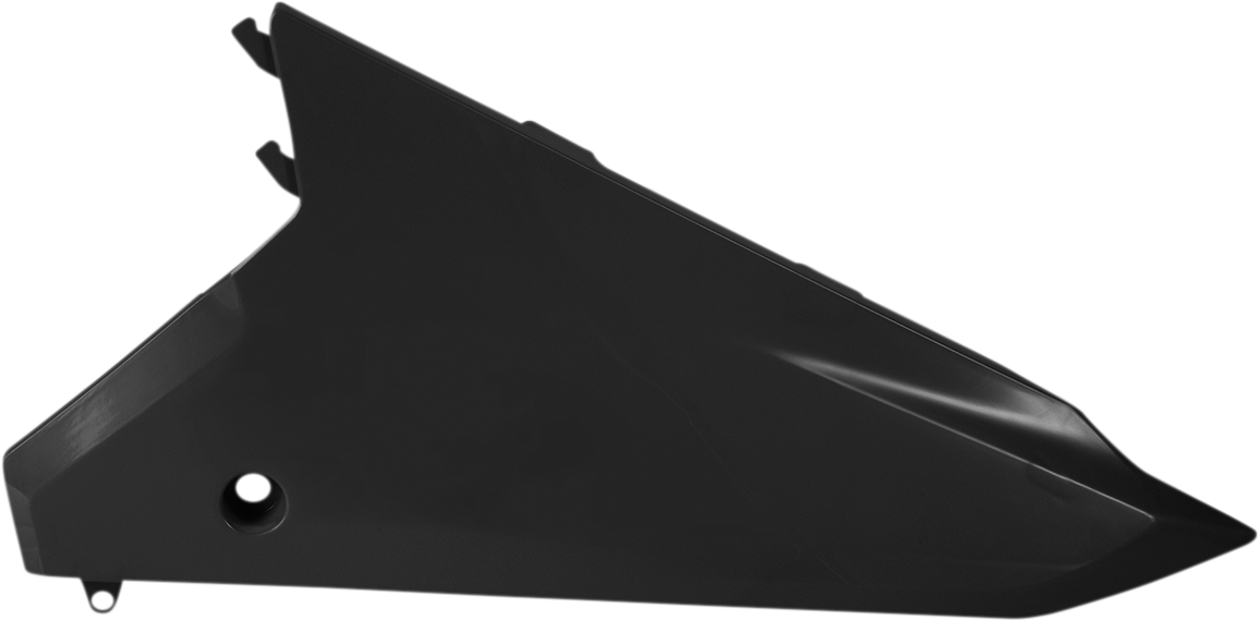 Black Acerbis side panels for motorcycle body, designed for compatibility and sleek appearance.