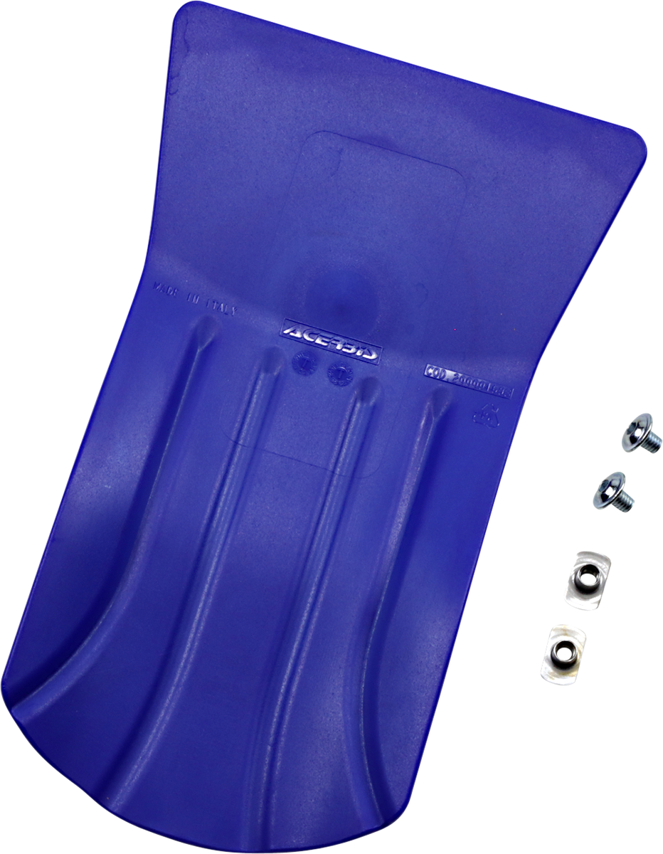 Acerbis YZ Blue skid plate mounted on a motorcycle, providing body protection with a durable blue finish.