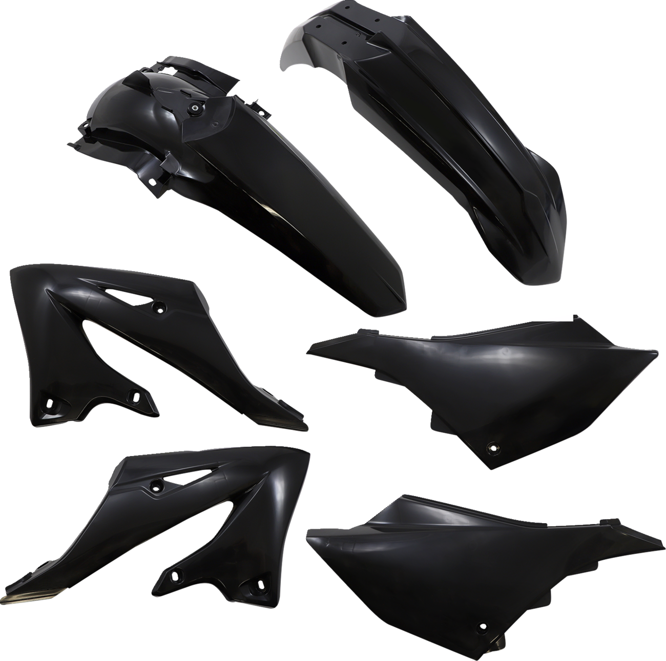 Acerbis black standard replacement body kit for Yamaha YZ 125/250 motocross bikes, model years 2022-2023, installed on a motorcycle.