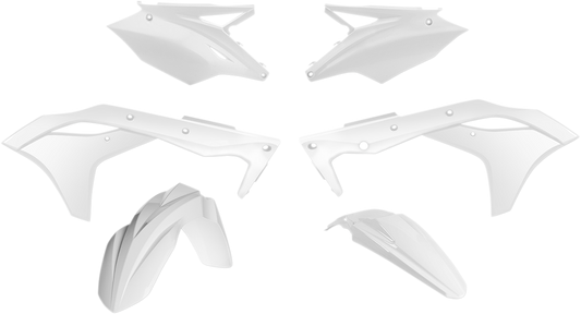 A white Acerbis standard replacement body kit for motorcycles, displaying the sleek, smooth design of the body parts.