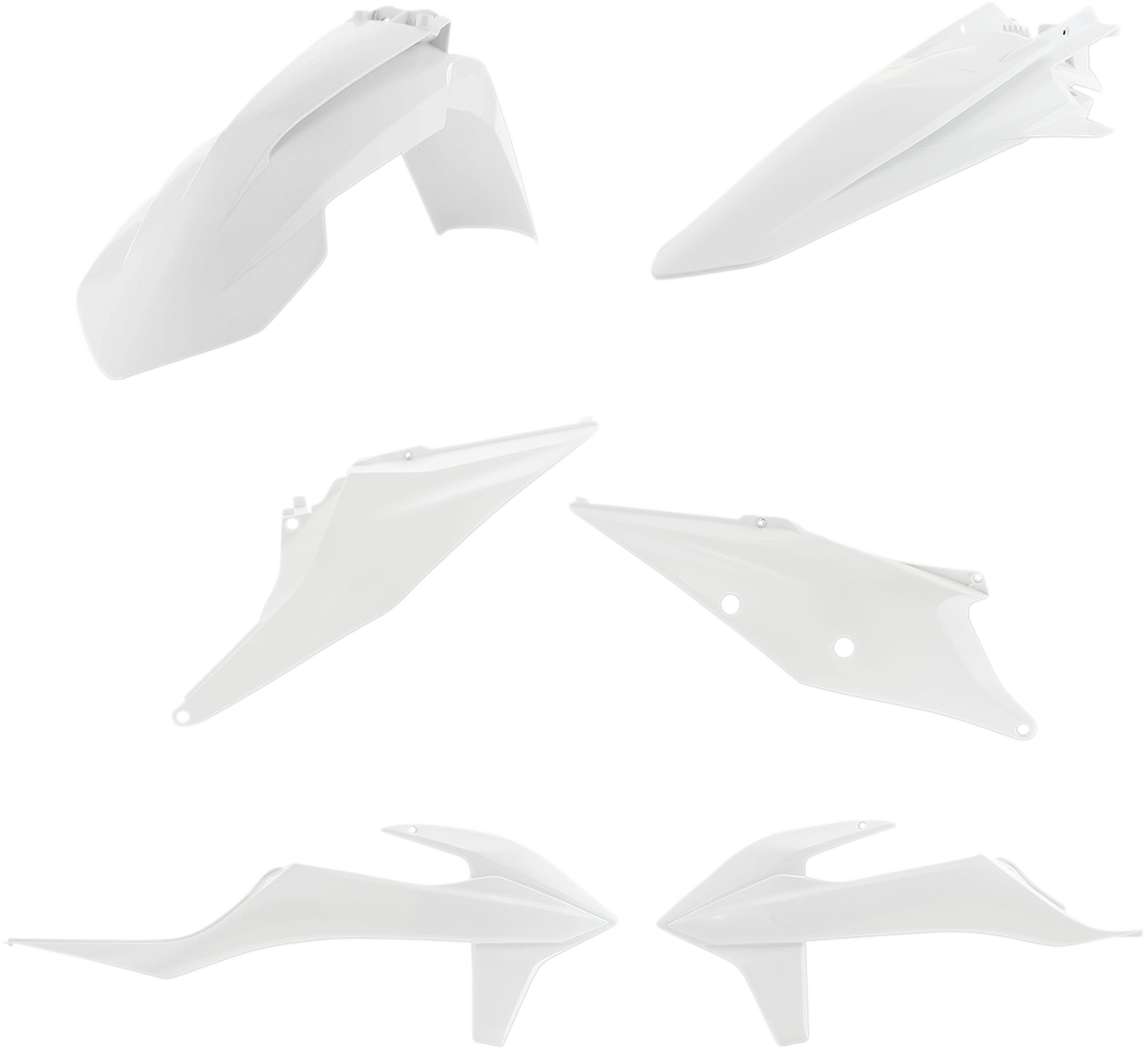 A white Acerbis standard replacement body kit for motorcycles, shown on a plain background.