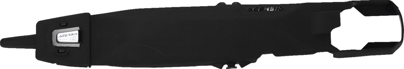 Acerbis Swing Arm Guards in black for motorcycle protection, mounted on a bike's swing arm, with durable plastic construction.