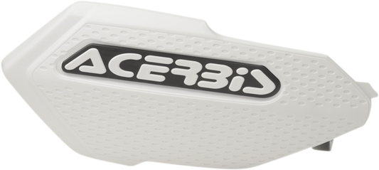 Acerbis White X-Elite Handguards for motorcycle, mounted on handlebars, with protective body and mounting hardware.