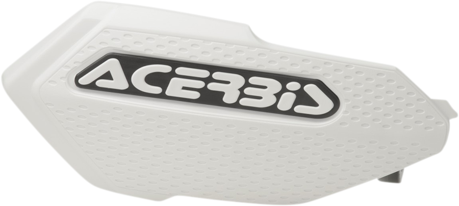 Acerbis White X-Elite Handguards for motorcycle, mounted on handlebars, with protective body and mounting hardware.