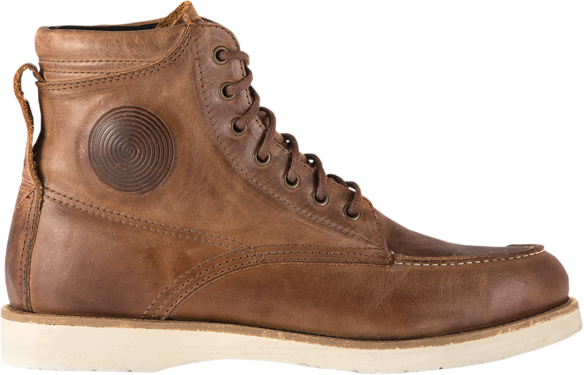 Alpinestars Oscar Monty Boots in brown, US 6.5, showcasing ankle-high motorcycle boots with secure laces and rugged leather design.