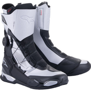 Alpinestars SP-X BOA motorcycle boots in black and silver, EU size 39, featuring secure BOA lacing system and durable construction.