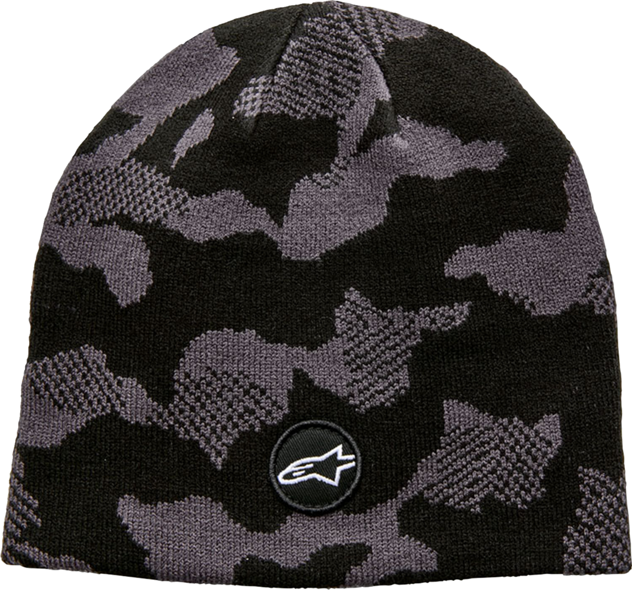 Alpinestars Area beanie in black, one size, featuring a soft knit fabric and logo patch, designed for casual wear.