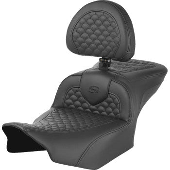 SADDLEMEN Roadsofa™ motorcycle seat with dragon scale stitching and backrest for FLTR/FLHX 2023-2024, by Bill's Exhausts.