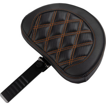 SADDLEMEN RoadSofa™ motorcycle seat with backrest, carbon fiber finish, lattice and orange stitching for FLTR/FLHX 2023-2024.
