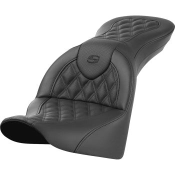 SADDLEMEN Roadsofa™ motorcycle seat without backrest with lattice stitch detail, designed for comfortable riding.