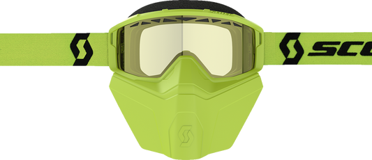 Scott Primal Safari snow goggle with yellow and black face mask, designed for winter sports and outdoor adventures.