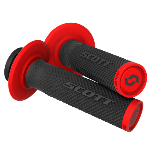 Scott SX II Lock-On grips for motorcycle handlebar, black and red, designed for secure grip and comfort.