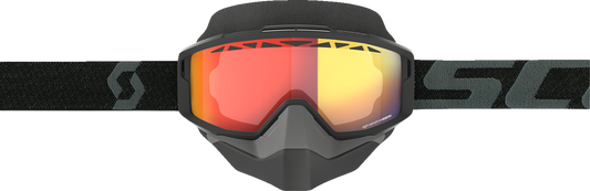Scott Split Snow Goggles OTG with light-sensitive lenses, black frame, red chrome accents, designed for snow sports and outdoor use.