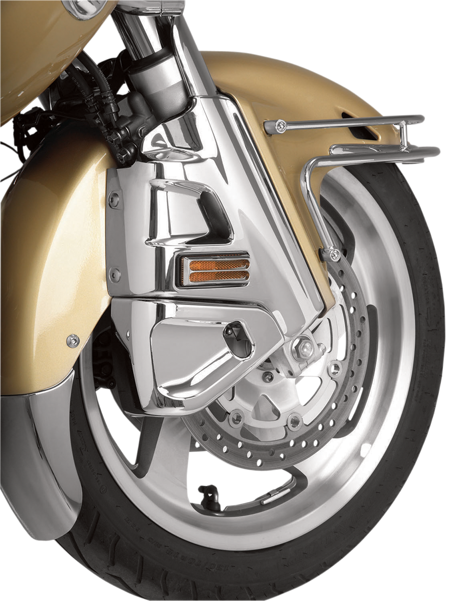 Show Chrome caliper covers for Honda GL1800 motorcycle, designed to enhance engine appearance with a chrome finish.