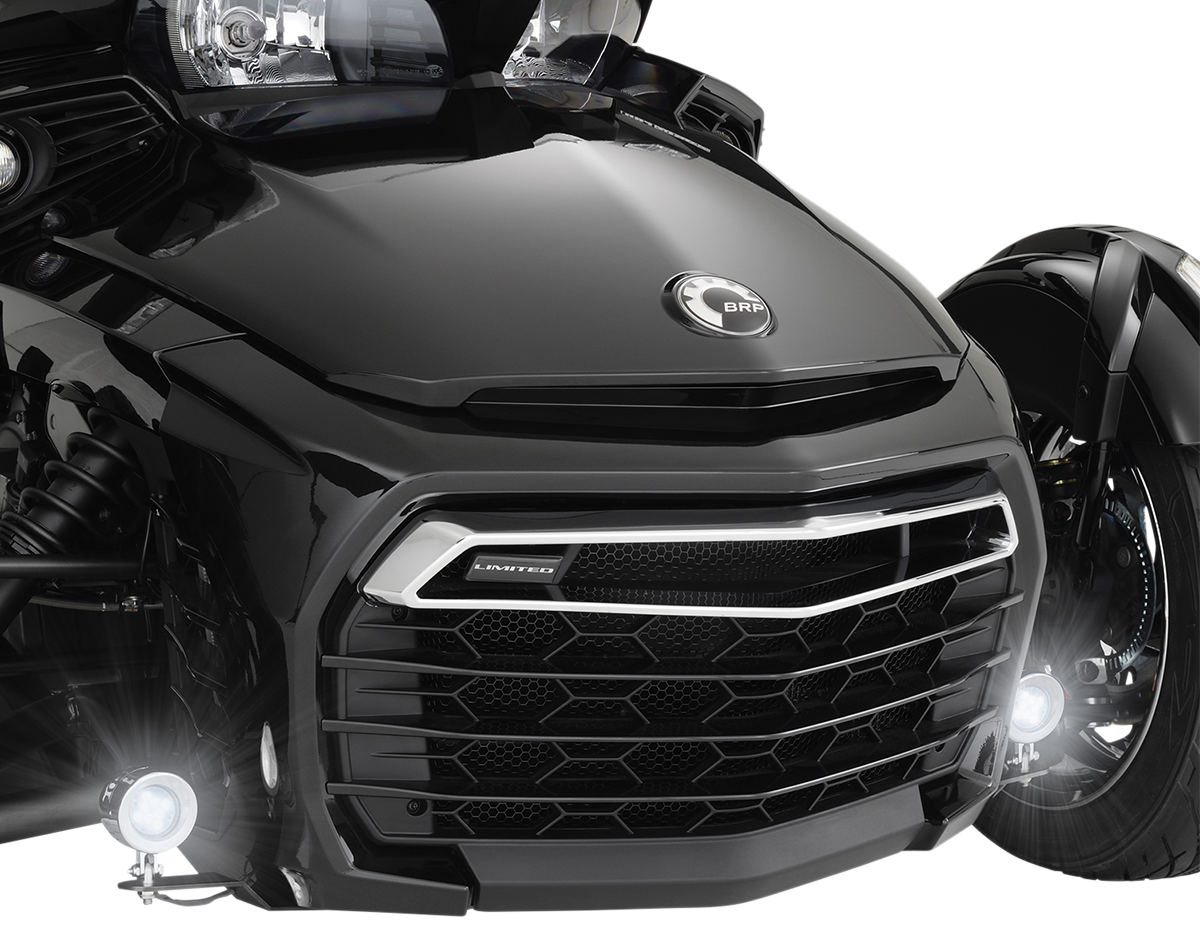 Chrome Show Driving Lights for 2015-2018 Spyder F3 engine by Bill's Exhausts, with sleek chrome finish and detailed design.