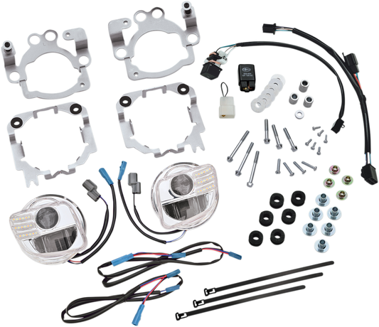 Show Chrome LED fog lights kit for Honda GL1800 motorcycle, featuring bright illumination and durable design by Bill's Exhausts.