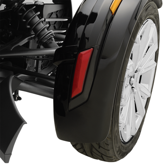 Bill's Exhausts Show Chrome LED front fender light in red for engine, with sleek chrome finish and vibrant illumination.