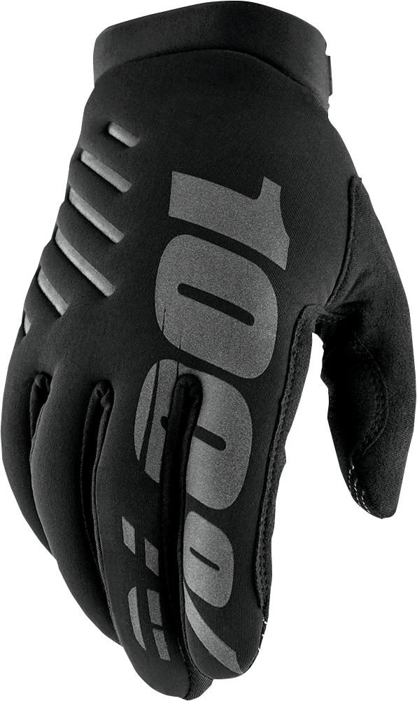 Black and gray Bill's Exhausts 100% Brisker gloves in small size, showing the textured fabric and snug fit design.