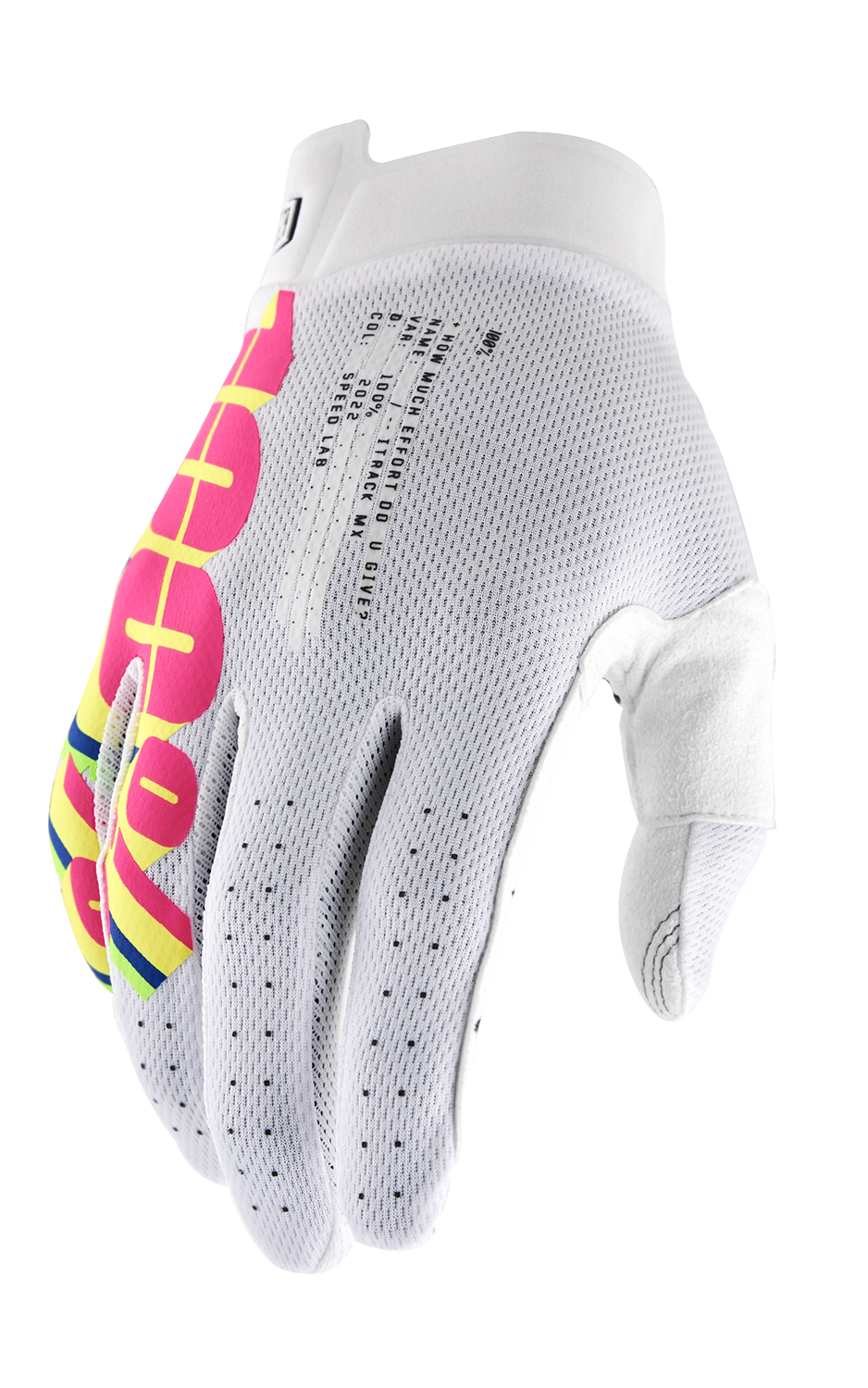 White iTrack Gloves by Bill's Exhausts, large size, showcasing durable, comfortable gloves for motorcycle or automotive use.