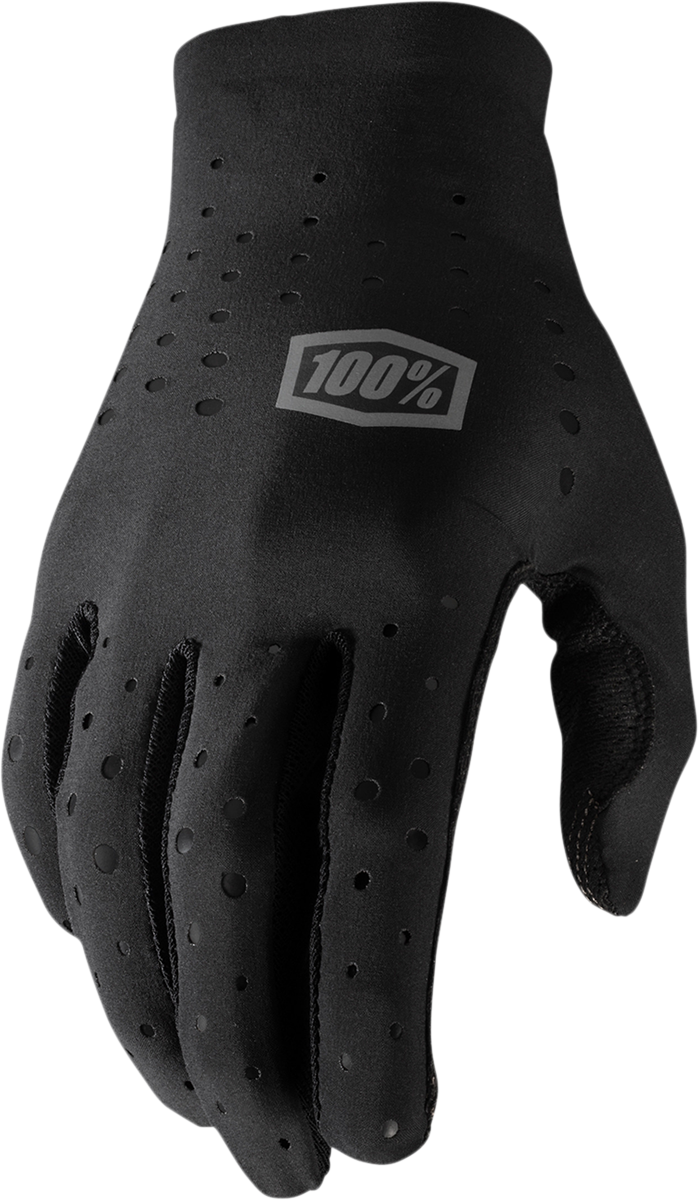 Black Bill's Exhausts 100% Sling MTB gloves in medium size, showing durable fabric and grip details for mountain biking.