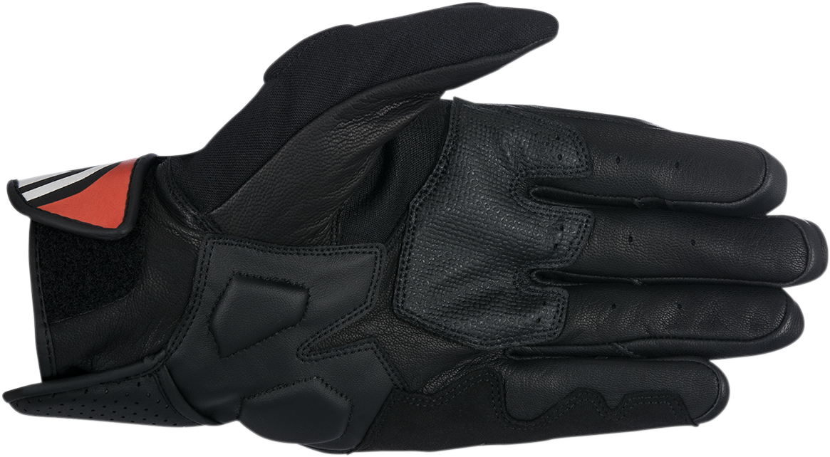Alpinestars Booster Gloves in black and red, large size, showing the motorcycle riding gloves with reinforced palms and adjustable wrist strap.
