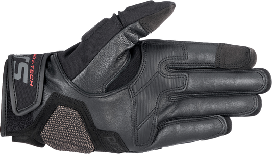 ALPINESTARS Halo Gloves in dark blue and black, large size, showing the durable motorcycle glove with reinforced palms and knuckles.