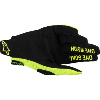 Alpinestars Radar Pro MX Gloves in Fluo Yellow, XL size, with reinforced knuckles and breathable fabric for motocross riding.