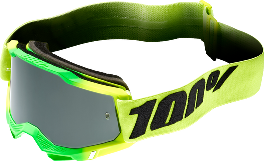 Bill's Exhausts 100% Accuri 2 Goggles Travis Silver Mirror with tinted lenses and adjustable strap for motocross riding.