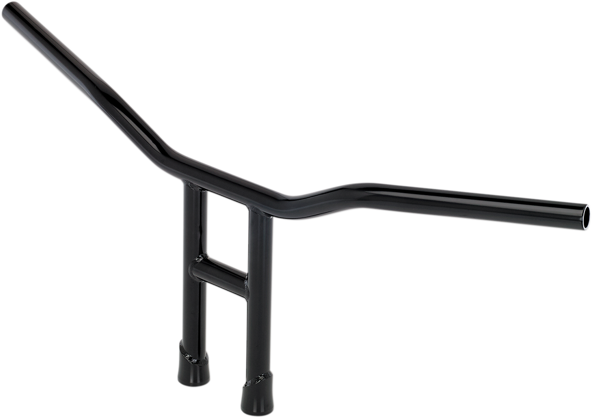 Black Biltwell Tyson 12-inch handlebar for motorcycles, featuring a sleek, curved design perfect for custom bike builds.