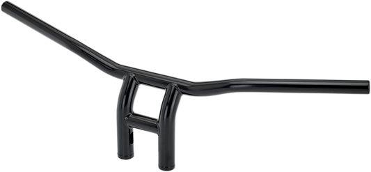 Black Biltwell Tyson XL Pullback Handlebar for motorcycles, 8-inch width, designed for comfortable riding and stylish look.
