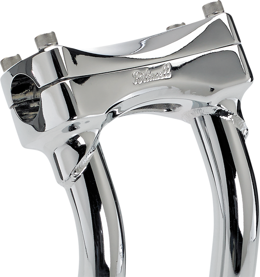 Chrome BILTWELL Murdock Oversized 10-inch pullback handlebars with risers, designed for custom motorcycle handlebars.