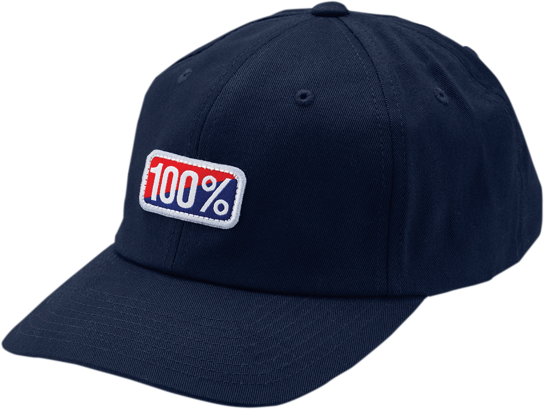 Bill's Exhausts navy 100% cotton dad hat, one size fits all, featuring a classic baseball cap style with stitched branding.