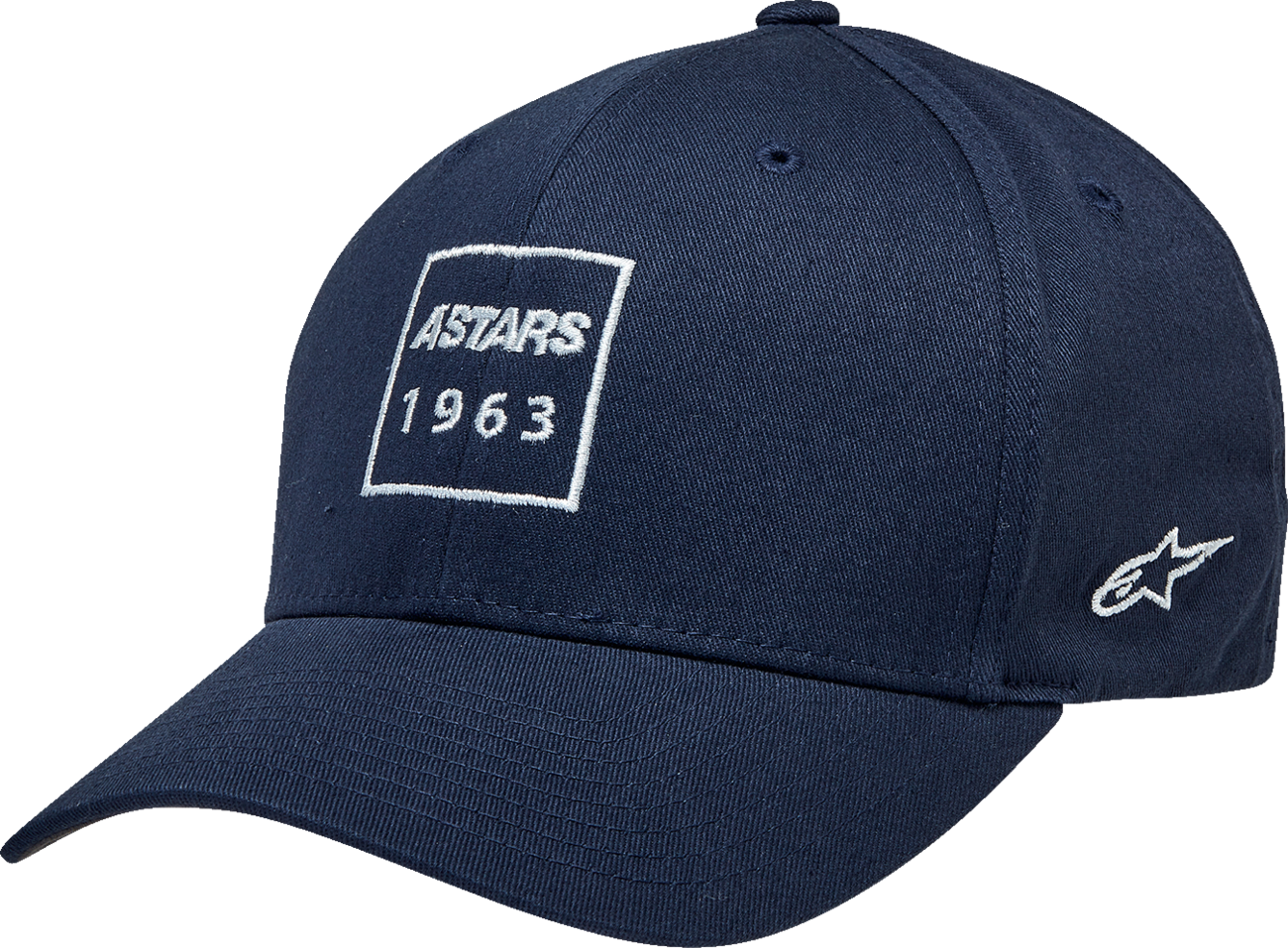 Alpinestars boxed navy hat in large/xl size, featuring the brand logo, displayed on a neutral background.