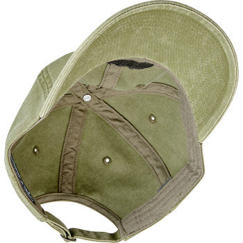 Bill's Exhausts BILTWELL RMHF Hat in light olive, showcasing a stylish casual hat with embroidered branding.