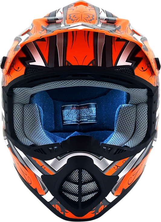 Bill's Exhausts AFX FX-17Y Butterfly helmet in matte orange, large size, with sleek design and secure chin strap visible.