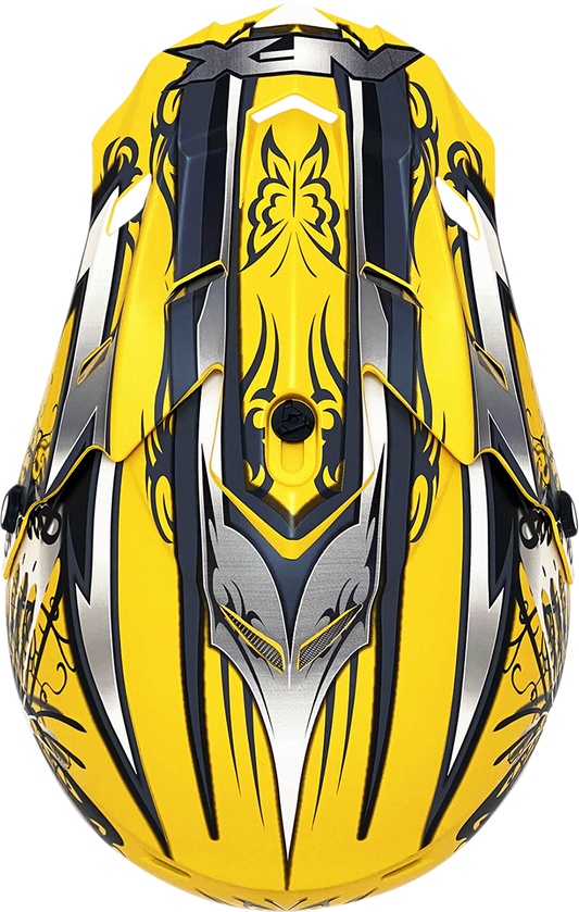 Large matte yellow AFX FX-17Y Butterfly helmet with black details, designed for motorcycle riders.