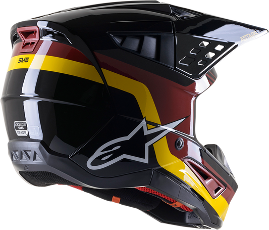 Alpinestars SM5 Venture helmet in black, Bordeaux, yellow with glossy finish, large size, designed for motorcycle riders.