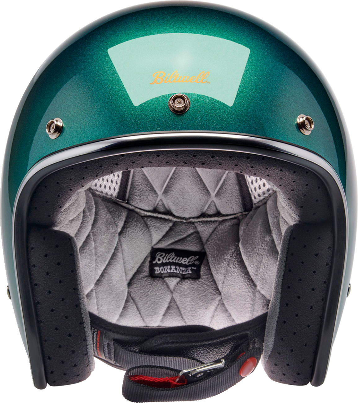 BILTWELL Bonanza helmet in metallic Catalina green, medium size, with a glossy finish, designed for motorcycle riders.