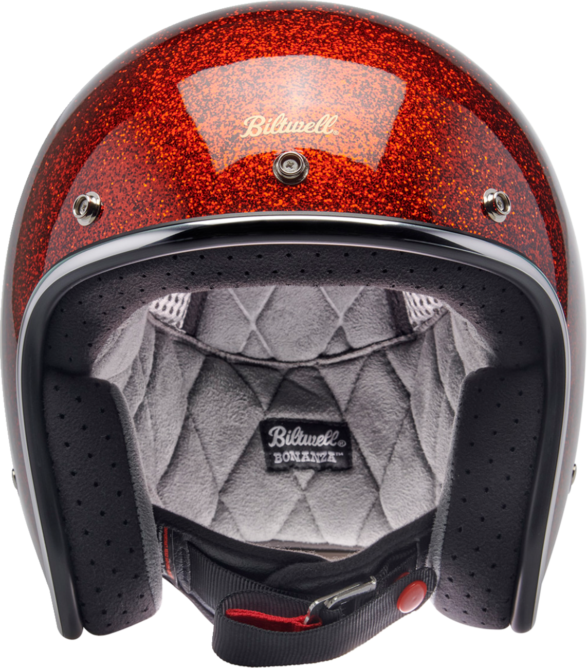 Biltwell Bonanza Helmet in Rootbeer Megaflake finish, medium size, featuring a sleek motorcycle helmet design.