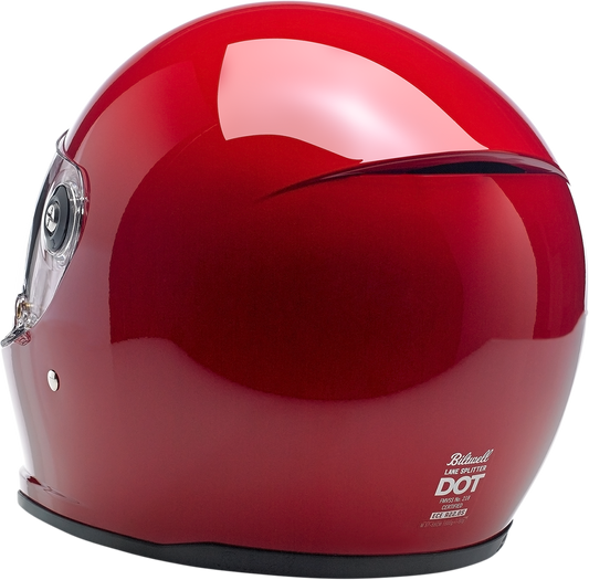 BILTWELL Lane Splitter helmet in gloss blood red, medium size, featuring a sleek motorcycle helmet design by Bill's Exhausts.