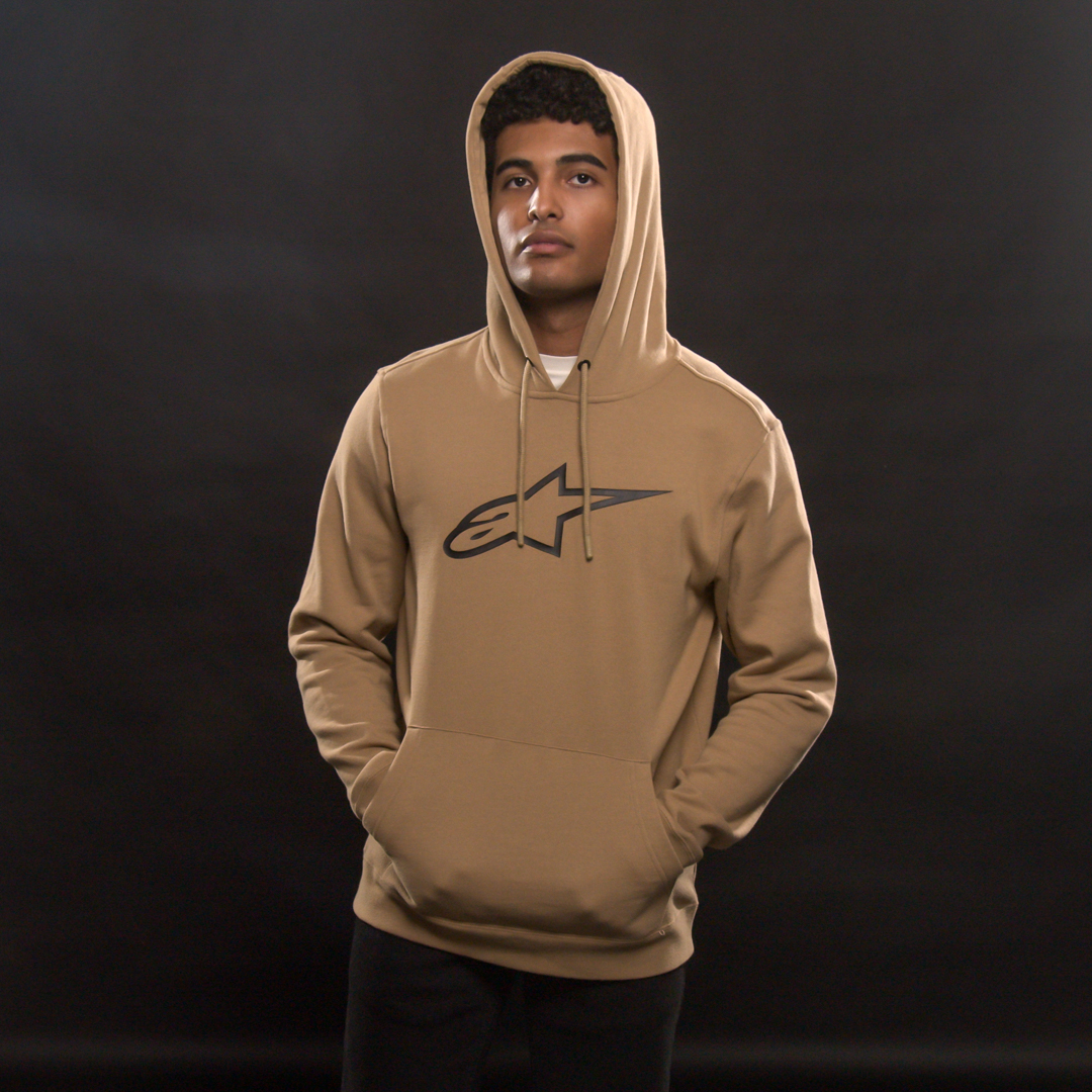 Alpinestars Ageless Pullover Hoodie in Sand and Black, 2XL, featuring a casual hoodie with front pocket and adjustable drawstrings.