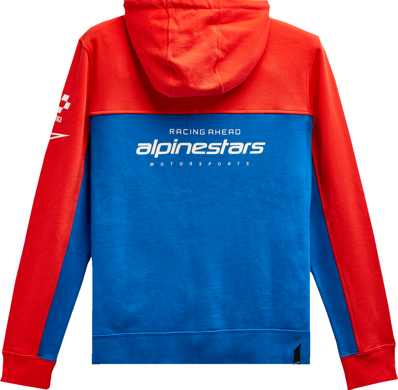 Alpinestars H Block Hoodie in warm red and bright blue, large size, casual hoodie with bold color block design.