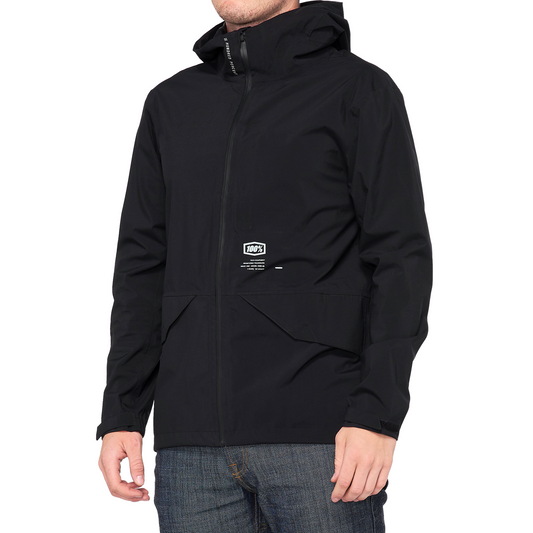 Black 100% Hydromatic Parka by Bill's Exhausts, large size, showing the jacket's front view with hood and zipper details.