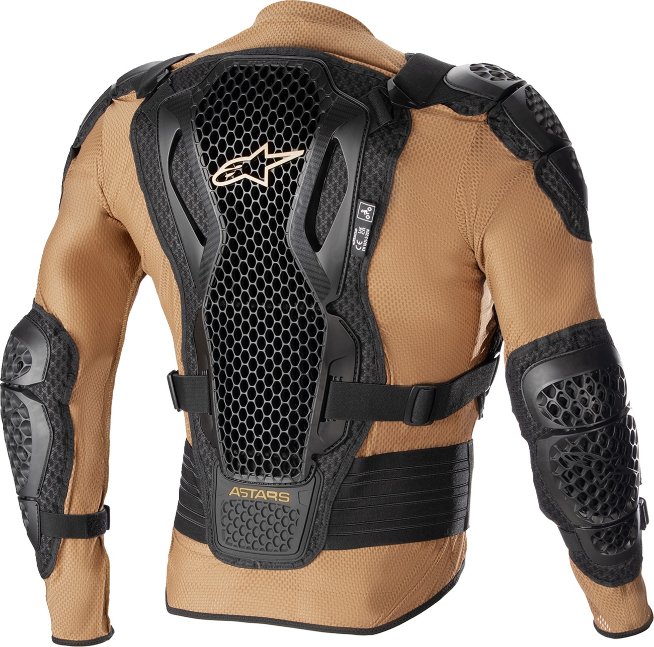 Alpinestars Bionic Action V2 protection jacket in camel and black, medium size, featuring armored panels and breathable fabric.