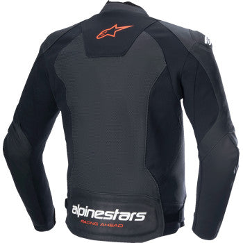 Alpinestars Faster v3 Airflow Leather Jacket in black and red fluo, US 40 / EU 50, featuring sporty design and ventilation panels.