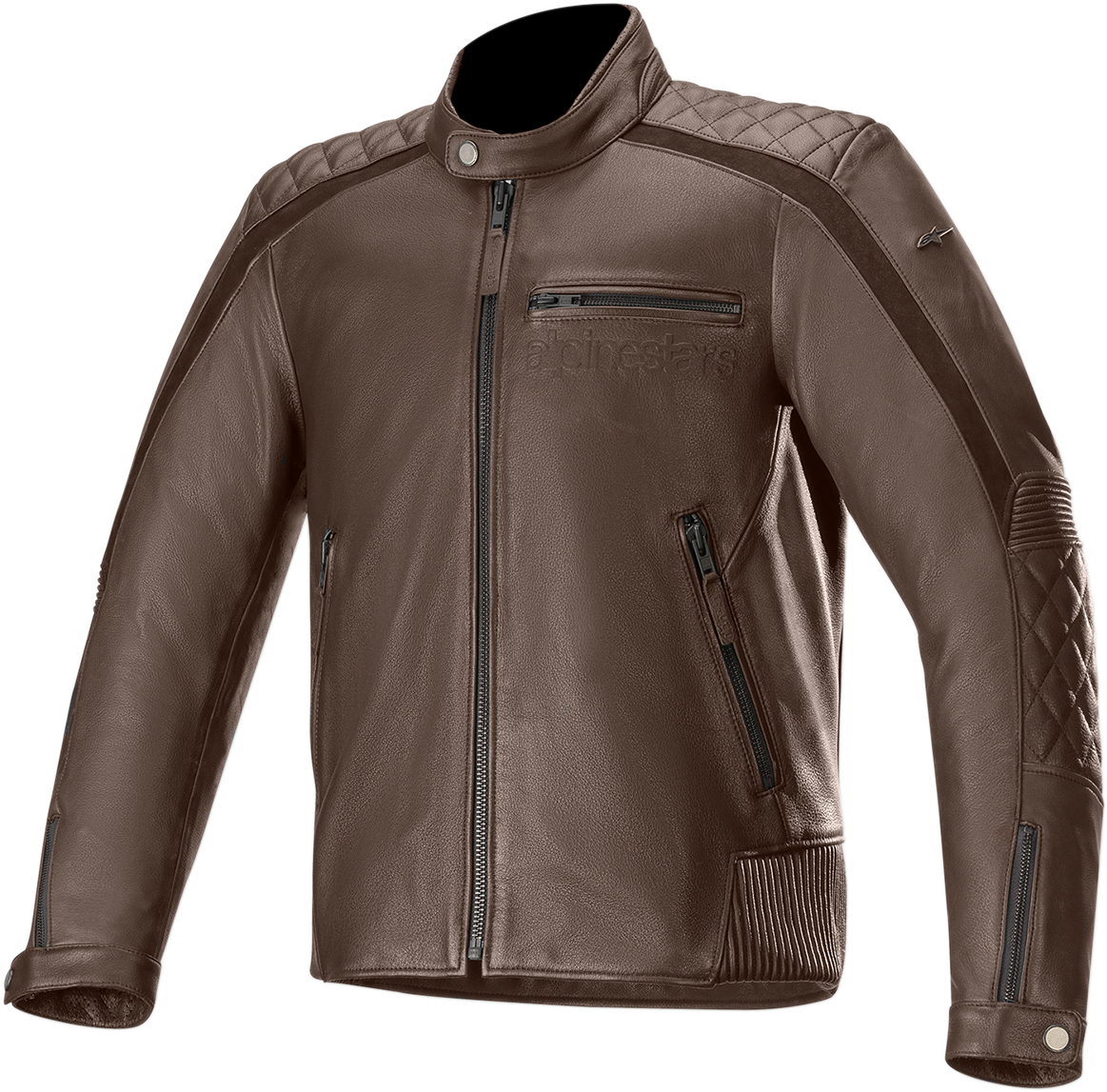 Alpinestars Hoxton v2 brown jacket with adjustable collar and zipper pockets, US 42 / EU 52, outdoor casual style.