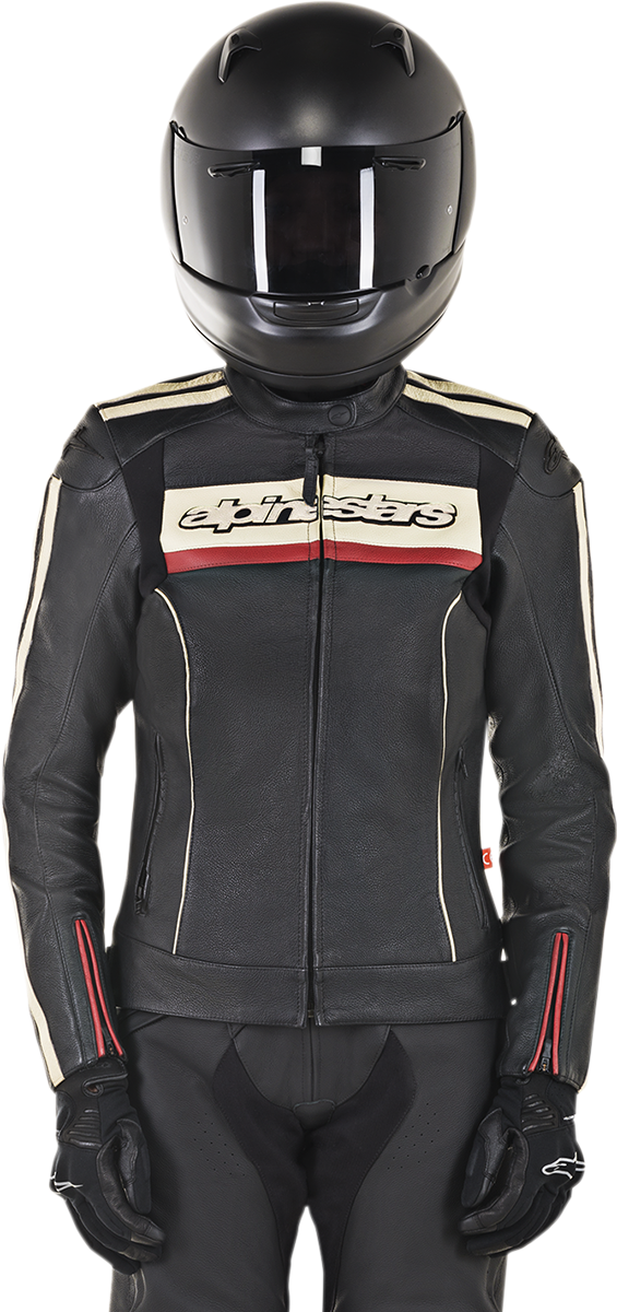 Alpinestars Stella Dyno v2 motorcycle jacket in black and red, US 28 / EU 44, featuring protective armor and stylish design.